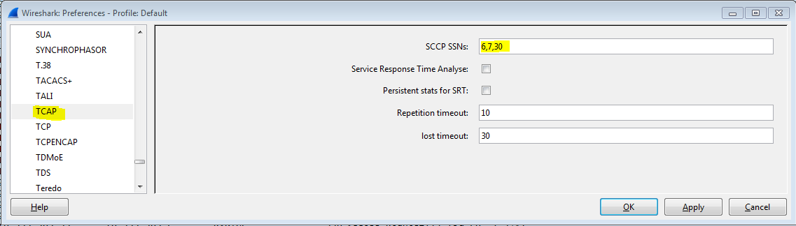 TCAP SSN Config