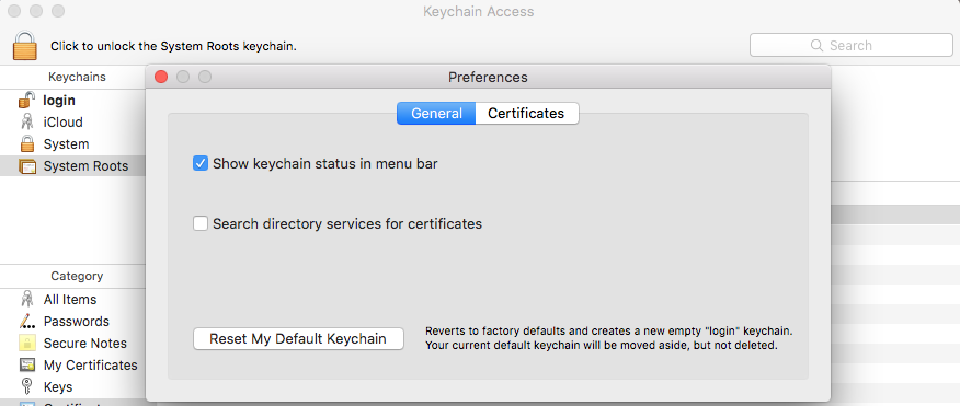 Keychain Access Preferences